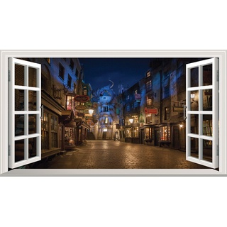 Chicbanners Harry Potter V0101 Wandtattoo, Motiv Diagon Alley 3D Magisches Fenster, selbstklebend, Größe 1000 mm breit x 600 mm tief (groß)