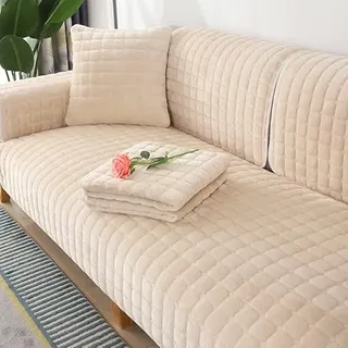 WYJHNL Sofabezug/Sofahusse,Sofabezüge/Schonbezüfe Super Weicher Flanell Dick Warm überwürfe/Sofaschoner Bequemer Plüsch rutschfest Decke Möbelschutz Für Wohnzimmer (Light beige, 90 * 120cm)