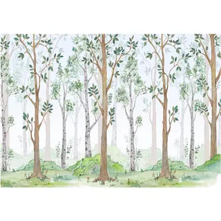 WallArena - Vlies Fototapete Kinderzimmer 254x184 cm Wald Mädchen Bäume Skandinavisch für Kinder - Fototapeten Tapeten für Kinder Kindertapete - Vliestapete Wandtapete Tapete 3D Effekt