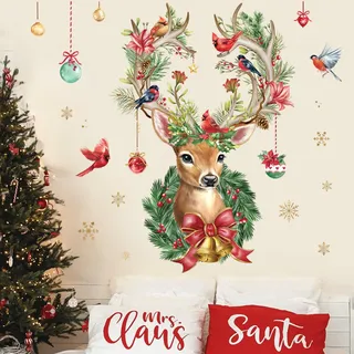wondever Wandtattoo Weihnachten Rentier Groß Wandaufkleber Kardinal Vögel Weihnachten Fenster Wandsticker Wanddeko für Weihnachten Party Fenster Weihnachtsdeko