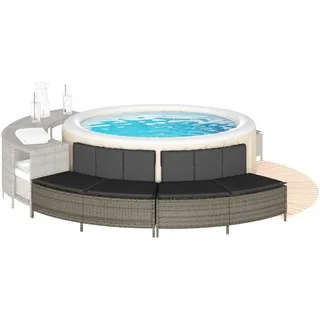 vidaXL Whirlpool-Bänke mit Auflagen 2 Stk. Grau Poly Rattan