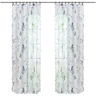 Joyswahl Gardine (1 St), Kräuselband, halbtransparent, Voile, wohnzimmer modern mit Idyllisches Blattmuster grau|weiß 140 cm x 175 cm