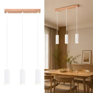 Glitzerlife Pendelleuchte 3 Flammig Esszimmerlampe Holz - Hängelampe Esstisch Weiß Vintage Pendellampe GU10 Rustikal Hängeleuchte für Küche Esszimmer Schlafzimmer Restaurant Flur