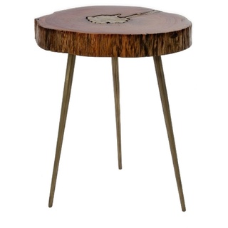 Casa Padrino Luxus Dreibein Beistelltisch Braun / Messingfarben 28 x 36 x H. 46 cm - Moderner Tisch im Baumscheiben Design und Messingfüllung