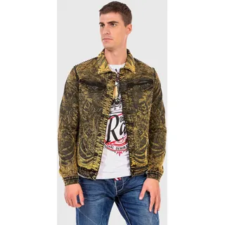 Jeansjacke CIPO & BAXX "'JEANS JACKET'", Herren, Gr. M, gelb, 98% Baumwolle;2% Elasthan, bedruckt, casual, regular fit normal, Langarm, Jacken, mit coolem Alloverprint
