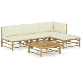 vidaXL 5-tlg. Garten-Lounge-Set mit Cremeweißen Kissen Bambus