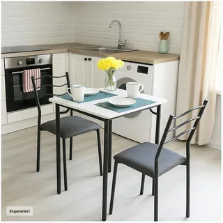 Hti-Living Essgruppe Thora 3-teilig Tischplatte Weiß - Braun/Schwarz