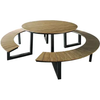 AXI Taco runder Picknicktisch in Teak Holz Look & Anthrazit für 6 Personen | Picknick Tisch, Picnic Table/Picknickbank Rund für Erwachsene aus Aluminium, Polywood | Set für den Garten | 200 x 190 cm