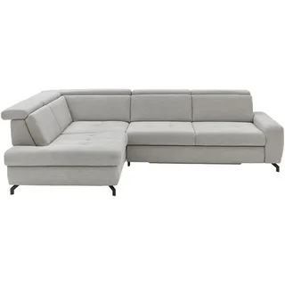 Beldomo Style Ecksofa, Hellgrau, Metall, 3-Sitzer, Ottomane links, L-Form, 310x220 cm, Fußauswahl, seitenverkehrt erhältlich, Hocker Lederauswahl, Stoffauswahl, planbar, Relaxfunktion, Bettfunktion haustierfreundlicher Bezug, Wohnzimmer, Sofas & Couches, Wohnlandschaften, Ecksofas