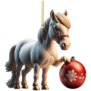 Weihnachtsbaum Pferde und Weihnachtskugeln Anhänger 2D Acryl Weihnachtskatze Hängende Deko Lustiger Weihnachten Pferde Ornament Spaß Weihnachtsanhänger Deko Christbaumschmuck (D, One Size)