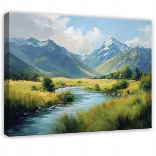 WallArena Leinwandbild Landschaft Gebirge Grün 60x40 cm