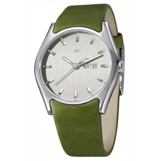 XEN Herrenuhr grün XQ0239 Wasserdicht 50m Armband Leder mit Uhrenbox