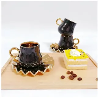 Cinar Kaffeeservice Luxus Gold Espressotassen 12 TLG für 6 Personen Tassen + Untertassen, 6 Personen, Kaffeeservice für 6 Personen schwarz