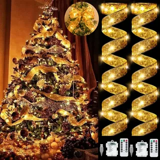 YeahBoom 2 Stück Weihnachtsband Lichter,2×6m 120 LED Band Weihnachtsbeleuchtung,Bänder Lichterketten,Batteriebetriebene Weihnachtslichterkette für Party,Innen und Außenbereich Weihnachtsdekoration