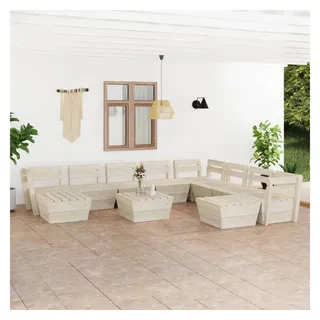 furnicato Garten-Essgruppe 11-tlg. Garten-Paletten-Lounge-Set Imprägniertes Fichtenholz beige