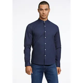 Businesshemd LINDBERGH "Oxford-Hemd (Langarm) Slim Fit", Herren, Gr. L, Normalgrößen, blau (navy mix), Obermaterial: 97% Baumwolle, 3% Elasthan, Hemden