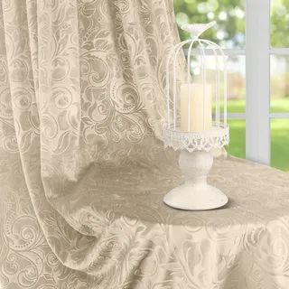 Rosnek Gardinen Blickdicht Kräuselband 2er Set,H244xB132CM Thermogardine Luxus Samt Vorhang Blickdicht mit Muster,übergardinen Vorhang Verdunkelung Barock Deko für Wohnzimmer,Beige