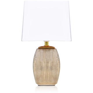BRUBAKER Tischlampe Nachttischlampe - 38 cm - Gold - Keramik Lampenfuß - Baumwoll Schirm Weiß