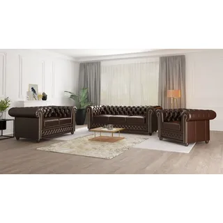 s-style möbel - Braun Chesterfield Polstergarnitur 3+2+1 Lukas Mit Schlaffunktion