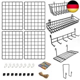 ODOXIA 4er-Pack Wandgitter mit Zubehör | Inklusive Hänge-Körbe, Br