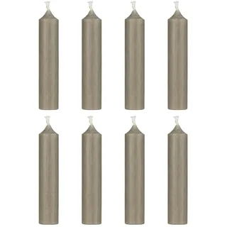 8er Pack tolle im Vintage-Stil rustikale Stabkerzen im Landhauslook. Farbe ' LEINENGRAU RUSTIC '. Rustikales Design, 2,2 cm Durchmesser, Höhe 11 cm, 4 Stunden Brennzeit, Hoher Neidfaktor.