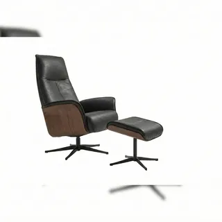 KAWOLA Relaxsessel FERREIRA Leder 78 x 106 x 78 cm schwarz mit Hocker
