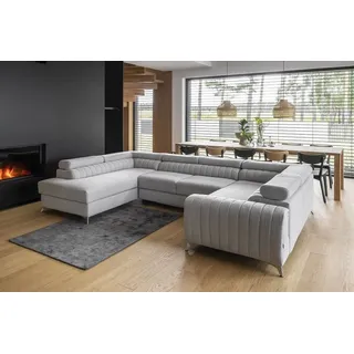Lukas Möbel Wohnlandschaft Wohnlandschaft Linus mit Schlaffunktion Bettkasten XXL-Sofa in U-Form, mit verstellbaren Kopfstützen