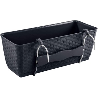 Pflanzkasten mit Wasserspeicher Balkonkasten in Rattan-Optik anthrazit DRL500PW Kunststoff mit Metallhalterung