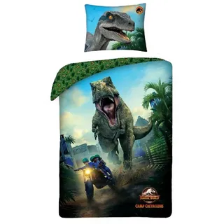 Jurassic World Bettwäsche Set Baumwolle Bettdeckenbezug 140 × 200 cm mit 70 × 90 cm Kissenbezug, 2 teilig