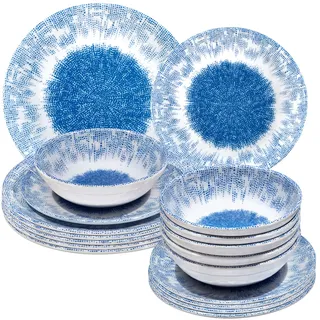 Melamin Geschirr Set Wish Flower Blau 6 Personen Wohnwagen Camping Picknick