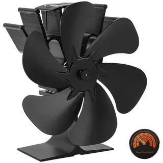 Clanmacy Kaminventilator Kaminventilator Ofenventilator 6 Blatt Kaminofen ohne Fan Stromloser schwarz