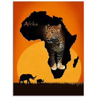 Glasbild ARTLAND "Afrika der schwarze Kontinent" Bilder Gr. B/H: 45 cm x 60 cm, Glasbild Wildtiere Hochformat, 1 St., orange Glasbilder in verschiedenen Größen