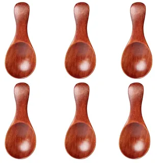 Kleine Holzlöffel,Mini Holz Teelöffel Kaffeelöffel EIS Salzlöffel Honig Kaffee Tee Zucker Salz Marmelade Senf Gewürze Holzlöffel für Küche Gewürzöl Eiscreme Milchpulver,6 Stück Dunkles Holz 8x3.6cm