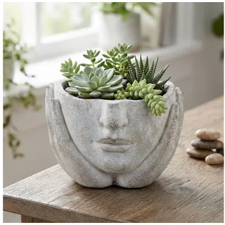 Levandeo® Blumentopf Blumentopf Gesicht Pflanztopf Beton Grau 12x16cm Vintage Dekotopf Kopf