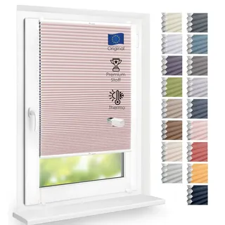 DomDeco Wabenplissee Thermo Plissee ohne Bohren - Hitzeschutz, Verdunkelung, verspannt, abdunkelnd, Klemmfix, stufenlos, kälteschutz, modernes Fensterplissee rosa 50 cm x 140 cm