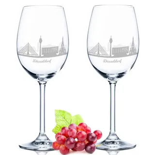 GRAVURZEILE Leonardo Weingläser mit Gravur - Skyline Düsseldorf im Set - Hochwertige 360° Lasergravur - schönes Geschenk als Andenken, Souvenir oder für Sammler & Weingenießer zum Geburtstag