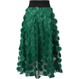Rock Schwarz Damen 3D Polka Dot Faltenrock Hohe Taille Lang Rock Mesh Flowy Plisseerock Tüllrock