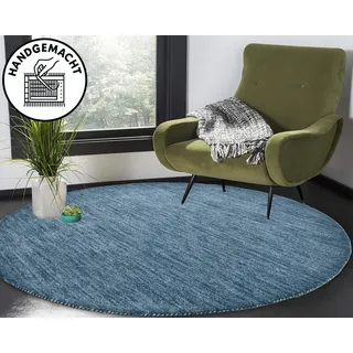 Wollteppich THEKO "Gabbeh Uni, Handgefertigt, Teppich, meliert, reine Wolle" Gr. 9, grau (grau, blau), H:14mm Ø:140cm, Wolle, Teppiche, Wohnzimmer, Esszimmer, Schlafzimmer, auch als Läufer oder rechteckig