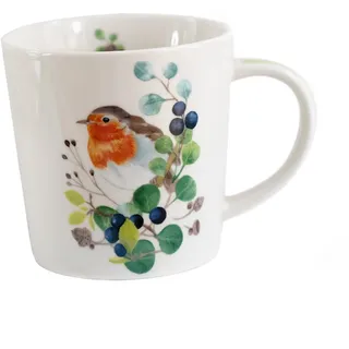 Tasse Tiere Rotkehlchen an Naturgesteck aus Porzellan im passenden Geschenkkarton. Motivtasse für den gedeckten Tisch und als Geschenk 0,4L x H9.7cm