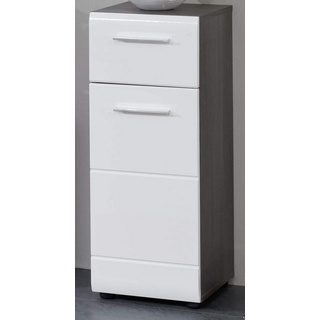Furn.Design Unterschrank Lemos (Bad Kommode in weiß Hochglanz und Rauchsilber grau, 30 x 80 cm) mit Tür und Schublade weiß