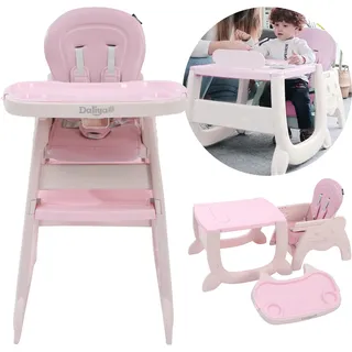 Daliya® Multihok 4-in-1 Kinderhochstuhl Baby Hochstuhl ab 6 Monate, mitwachsend, Tisch & Stuhl Set, 3-fach verstellbare Rückenlehne, 5-Punkt Gurt, Doppeltablett, BPA-frei, bis 25 kg (Pink)