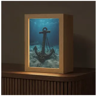 OnlyWow Tischleuchte Lightbox Anker - Eisen - Meeresboden - Sand, Dimmbar, Farbwechsel, LED, Warmweiß, Kaltweiß, Neutralweiß Einstellbar, Tischlampe, Schreibtischlampe, Desk, Dimmbar, mit Kabel, LED 15 cm x 8 cm x 20 cm
