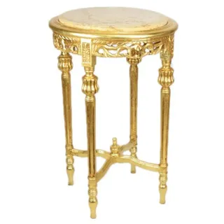 Casa Padrino Barock Beistelltisch mit cremefarbener Marmorplatte Rund Gold ca 70 x 45 cm Antik Stil - Telefon Blumen Tisch B!