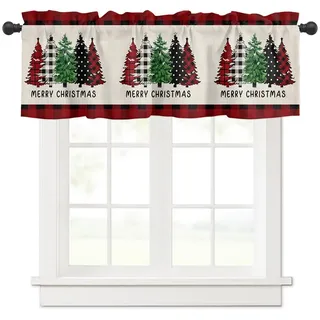 Surwin Bistrogardine Coffee Break Scheibengardine Küchengardine mit Rote Weihnachten Motiven, Kurzgardine Wohnzimmer Landhaus Càfe Gardinen Moderne Kurz Vorhang (j,137x45cm)