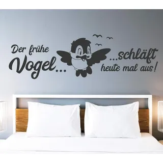 tjapalo® pkm492 Wandtattoo Schlafzimmer spruch Wandtattoo jugendzimmer junge Mädchen Erwachsene Wandtattoo der frühe Vogel schläft heute mal aus, Farbe: Schwarz, Größe: B180xH53cm