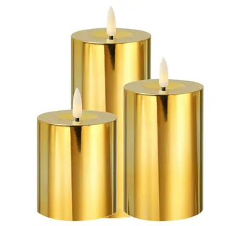 MARELIDA LED Kerzenset gold glänzend 3 Größen D: 7,5cm 3er Set