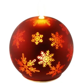 LED-Kugelkerze aus Glas mit Schneeflocken-Motiv und Timer 10cm LED-Kerze elektrisch Warmweiß Lichter Deko Adventskerzen Adventskranz Kranz Weihnachtsdeko Geschenkidee geruchslos tropflos flammenlos