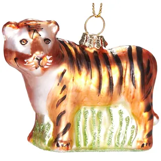 BRUBAKER Tiger - Handbemalte Weihnachtskugel aus Glas - Mundgeblasener Christbaumschmuck Figuren lustig Deko Anhänger Baumkugel - 7.5 cm