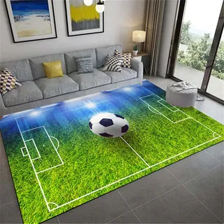 WENYAPJYC Schwarz Grün 3D Teppich Fußball Muster Junge Jugendlich Mädchen Zimmer Dekorationen Wohnzimmer Schlafzimmer rutschfest Waschbar (Farbe 3, 120x180 cm)