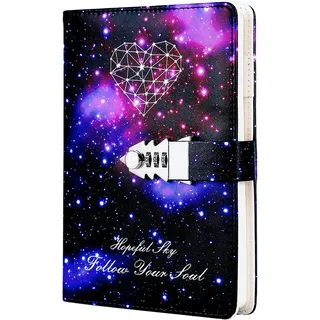 linyesh Creative Leder Password Notebook, Galaxy Sternenhimmel Design Passwort Tagebuch Notizblock, Notizbuch mit Schloss Passwort, 215x150mm